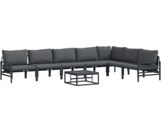Sodo Sofų Rinkinys su pagalve 8 pcs Juoda Plienas