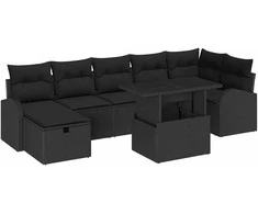 Sodo Sofų Rinkinys su pagalve 8 pcs Juoda Poli ratanas