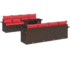 Lauko baldų komplektas Sodo Sofų Rinkinys su pagalve 9 pcs Ruda Poli ratanas