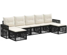 Lauko baldų komplektas Sodo Sofų Rinkinys 7 pcs Juoda ir kreminė balta poliratanas