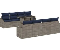 Lauko baldų komplektas Sodo Sofų Rinkinys su pagalve 9 pcs Pilka poliratanas