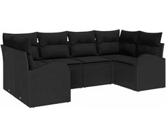 Lauko baldų komplektas Sodo Sofų Rinkinys su pagalve 6 pcs Juoda poliratanas