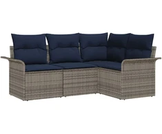 Lauko baldų komplektas Sodo Sofų Rinkinys su pagalve 4 pcs Pilka poliratanas