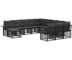 Lauko baldų komplektas Sodo Sofų Rinkinys 12 pcs Juoda ir tamsiai pilka poliratanas