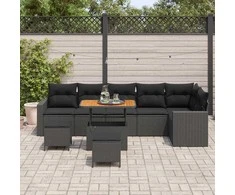 Lauko baldų komplektas Sodo Sofų Rinkinys 9 pcs Juoda poliratanas
