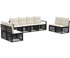 Lauko baldų komplektas Sodo Sofų Rinkinys 8 pcs Juoda poliratanas