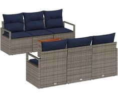 Lauko baldų komplektas Sodo Sofų Rinkinys su pagalve 7 pcs Pilka poliratanas