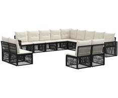 Lauko baldų komplektas Sodo Sofų Rinkinys 13 pcs Juoda ir kreminė balta poliratanas