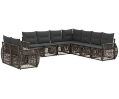 Lauko baldų komplektas Sodo Sofų Rinkinys 9 pcs Pilka ir tamsiai pilka poliratanas