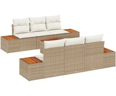 Sodo Sofų Rinkinys su pagalve 7 pcs Smėlio Poli ratanas
