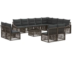 Lauko baldų komplektas Sodo Sofų Rinkinys 13 pcs Pilka poliratanas