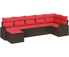 Sodo Sofų Rinkinys su pagalve 7 pcs Ruda Poli ratanas