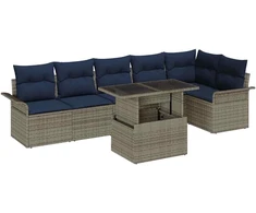 Lauko baldų komplektas Sodo Sofų Rinkinys su pagalve 7 pcs Pilka Poli ratanas