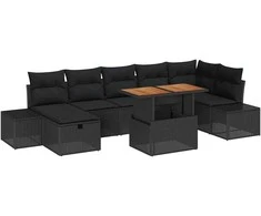 Lauko baldų komplektas Sodo Sofų Rinkinys 8 pcs Juoda poliratanas