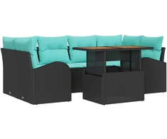 Lauko baldų komplektas Sodo Sofų Rinkinys su saugykla 7 pcs Juoda Poli ratanas