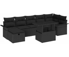 Lauko baldų komplektas Sodo Sofų Rinkinys su pagalve 8 pcs Juoda Poli ratanas