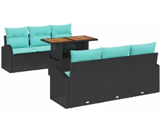 Lauko baldų komplektas Sodo Sofų Rinkinys su saugykla 7 pcs Juoda Poli ratanas