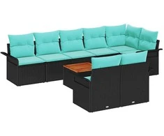 Lauko baldų komplektas Sodo Sofų Rinkinys su pagalve 9 pcs Juoda poliratanas