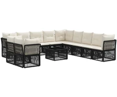 Lauko baldų komplektas Sodo Sofų Rinkinys 12 pcs Juoda poliratanas