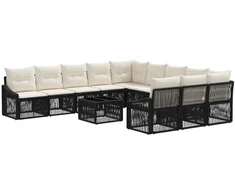 Lauko baldų komplektas Sodo Sofų Rinkinys 12 pcs Juoda poliratanas