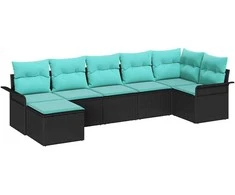 Lauko baldų komplektas Sodo Sofų Rinkinys su saugykla 7 pcs Juoda poliratanas