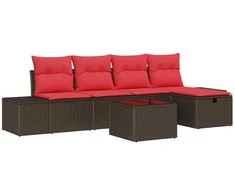 Lauko baldų komplektas Sodo Sofų Rinkinys su pagalve 6 pcs Ruda poliratanas