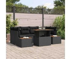 Sodo Sofų Rinkinys su saugykla 7 pcs Juoda Poli ratanas