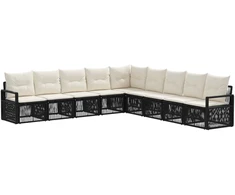Lauko baldų komplektas Sodo Sofų Rinkinys 9 pcs Juoda poliratanas