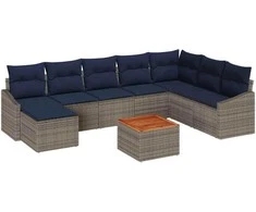 Lauko baldų komplektas Sodo Sofų Rinkinys 9 pcs Pilka ir tamsiai mėlyna poliratanas