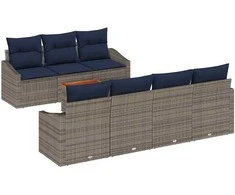 Lauko baldų komplektas Sodo Sofų Rinkinys 8 pcs Pilka ir tamsiai mėlyna poliratanas