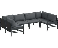 Sodo Sofų Rinkinys su pagalve 6 pcs Juoda Plienas