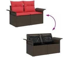 Lauko baldų komplektas Sodo Sofų Rinkinys su pagalve su saugykla 6 pcs Poli ratanas