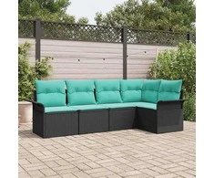 Lauko baldų komplektas Sodo Sofų Rinkinys su pagalve 5 pcs Juoda poliratanas