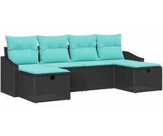 Lauko baldų komplektas Sodo Sofų Rinkinys su pagalve 6 pcs Juoda Poli ratanas