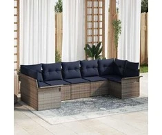 Lauko baldų komplektas Sodo Sofų Rinkinys su saugykla 7 pcs Pilka Poli ratanas