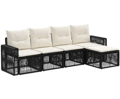 Lauko baldų komplektas Sodo Sofų Rinkinys 5 pcs Juoda ir kreminė balta poliratanas