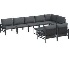 Sodo Sofų Rinkinys su pagalve 9 pcs Juoda Plienas