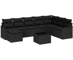 Lauko baldų komplektas Sodo Sofų Rinkinys su pagalve 9 pcs Juoda Poli ratanas