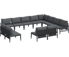 Sodo Sofų Rinkinys su pagalve 12 pcs Juoda Plienas