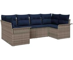 Sodo Sofų Rinkinys su saugykla 6 pcs Pilka Poli ratanas