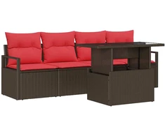 Lauko baldų komplektas Sodo Sofų Rinkinys su saugykla 5 pcs Ruda Poli ratanas