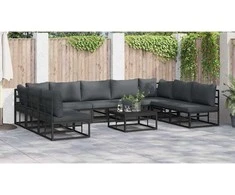 Sodo Sofų Rinkinys su pagalve 10 pcs Juoda Aliuminis