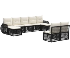 Lauko baldų komplektas Sodo Sofų Rinkinys 9 pcs Juoda ir kreminė balta poliratanas