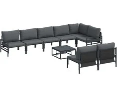 Sodo Sofų Rinkinys su pagalve 9 pcs Juoda Plienas