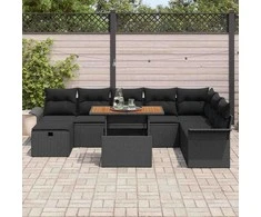 Lauko baldų komplektas Sodo Sofų Rinkinys 9 pcs Juoda poliratanas