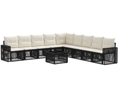 Lauko baldų komplektas Sodo Sofų Rinkinys 10 pcs Juoda ir kreminė balta poliratanas