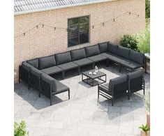 Sodo Sofų Rinkinys su pagalve 12 pcs Juoda Plienas