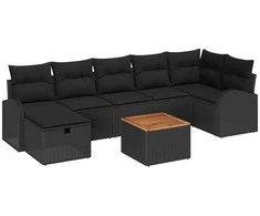 Lauko baldų komplektas Sodo Sofų Rinkinys su pagalve 8 pcs Juoda Poli ratanas