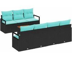 Lauko baldų komplektas Sodo Sofų Rinkinys su pagalve 8 pcs Juoda poliratanas