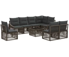Lauko baldų komplektas Sodo Sofų Rinkinys 9 pcs Pilka poliratanas